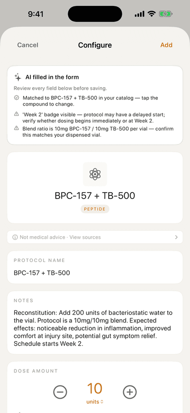 Scan label — camera capturing a vial label inside the Regimen iOS app